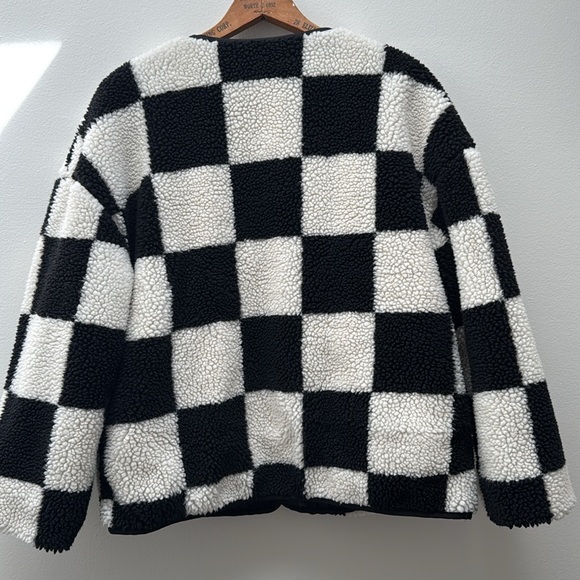 ASOS Urban Bliss checkerboard teddy borg jacket in black and cream - Picture 8 of 8